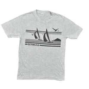 Vintage Capital Gray Cotton T-Shirt Men's Large Bermuda Sailing Single Stitched